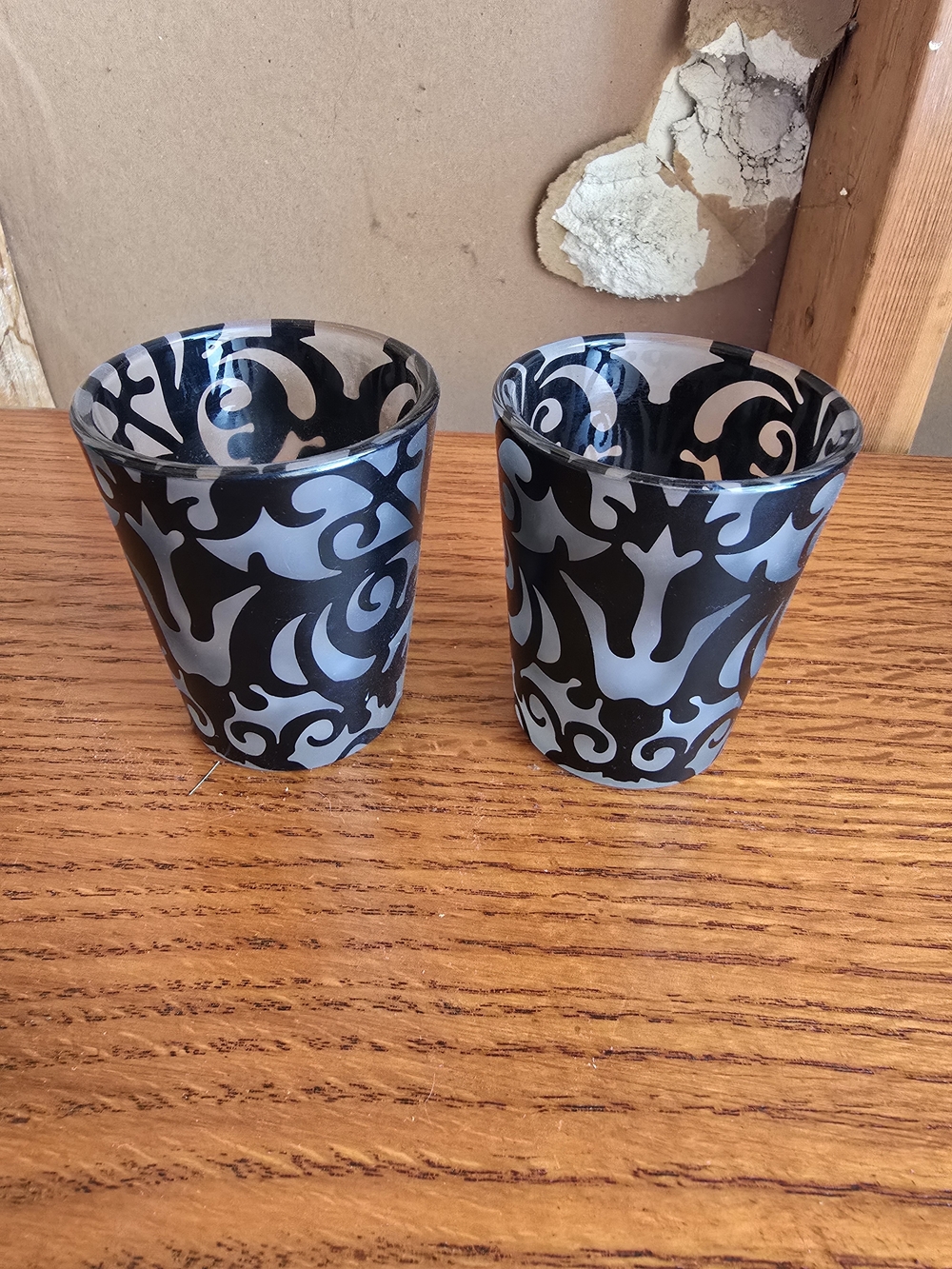 PartyLite Black Patterned Glass Votive Set of 2